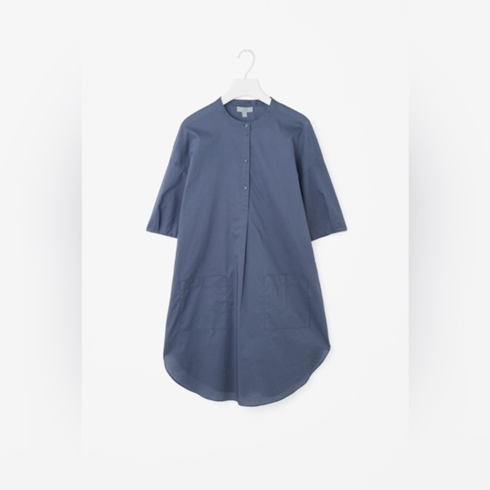 COS Oversized Poplin Tunic Dress Small Blue Minimalist Scandinavian Chic